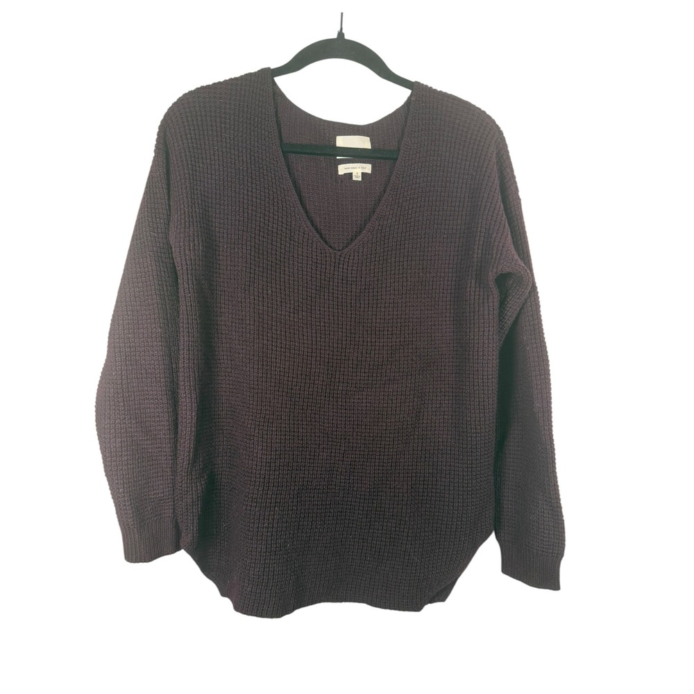 Wilfred Free Aritzia Purple 100% Wool Waffle Knit V-Neck Sweater Small 56837